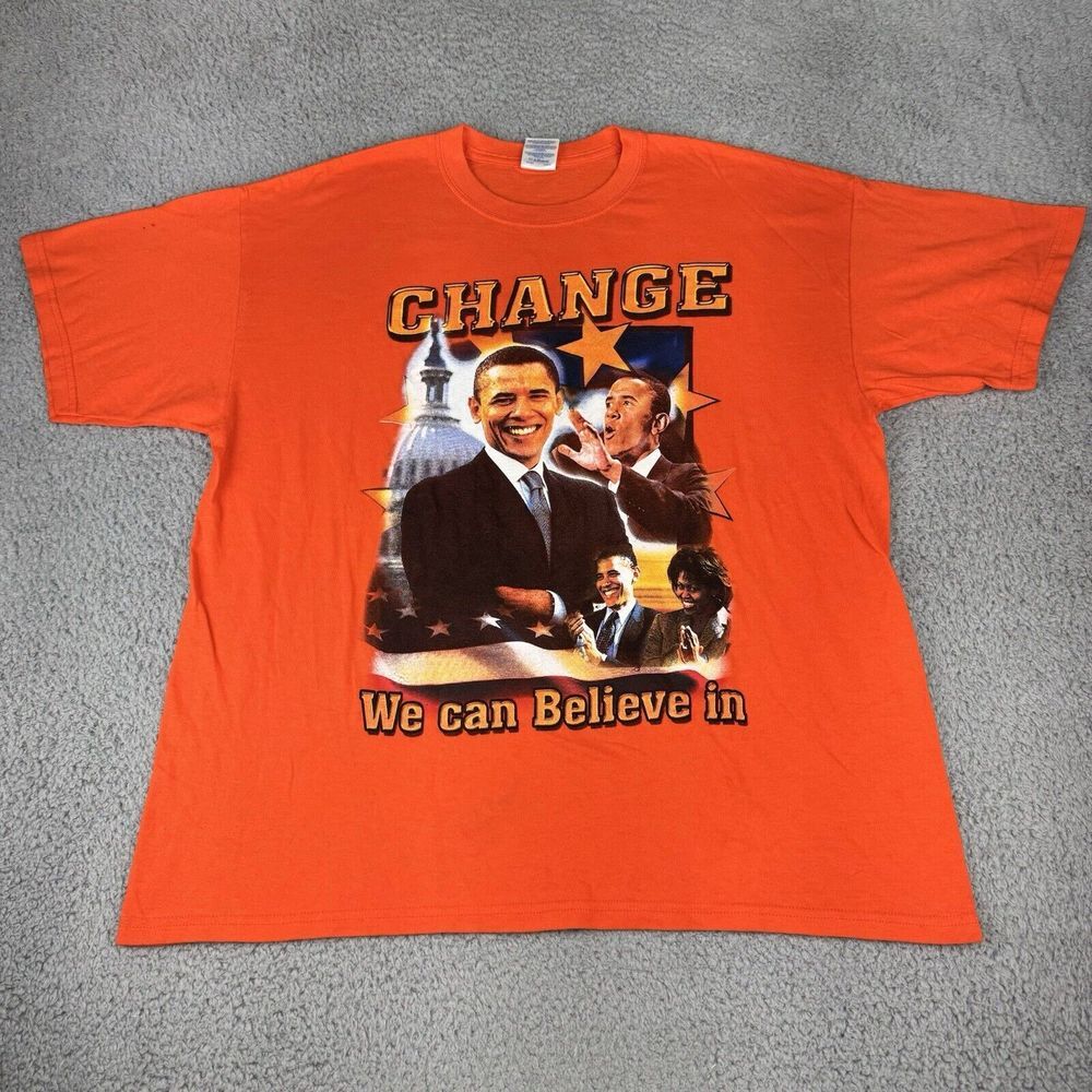 Barack Obama Change We Can Believe In Tshirt Men's Xl Vintage‎ 2008 Shirt Orange
